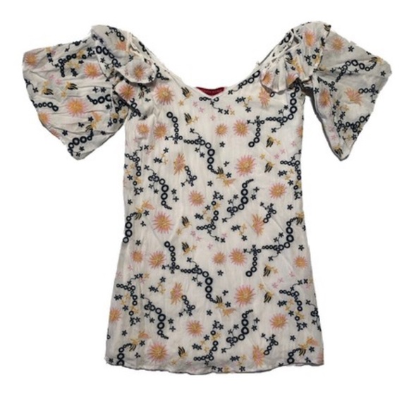 Saks Fifth Avenue Tops - Saks Fifth Avenue Floral Embroidered Cold Shoulder Top Size Small NWT